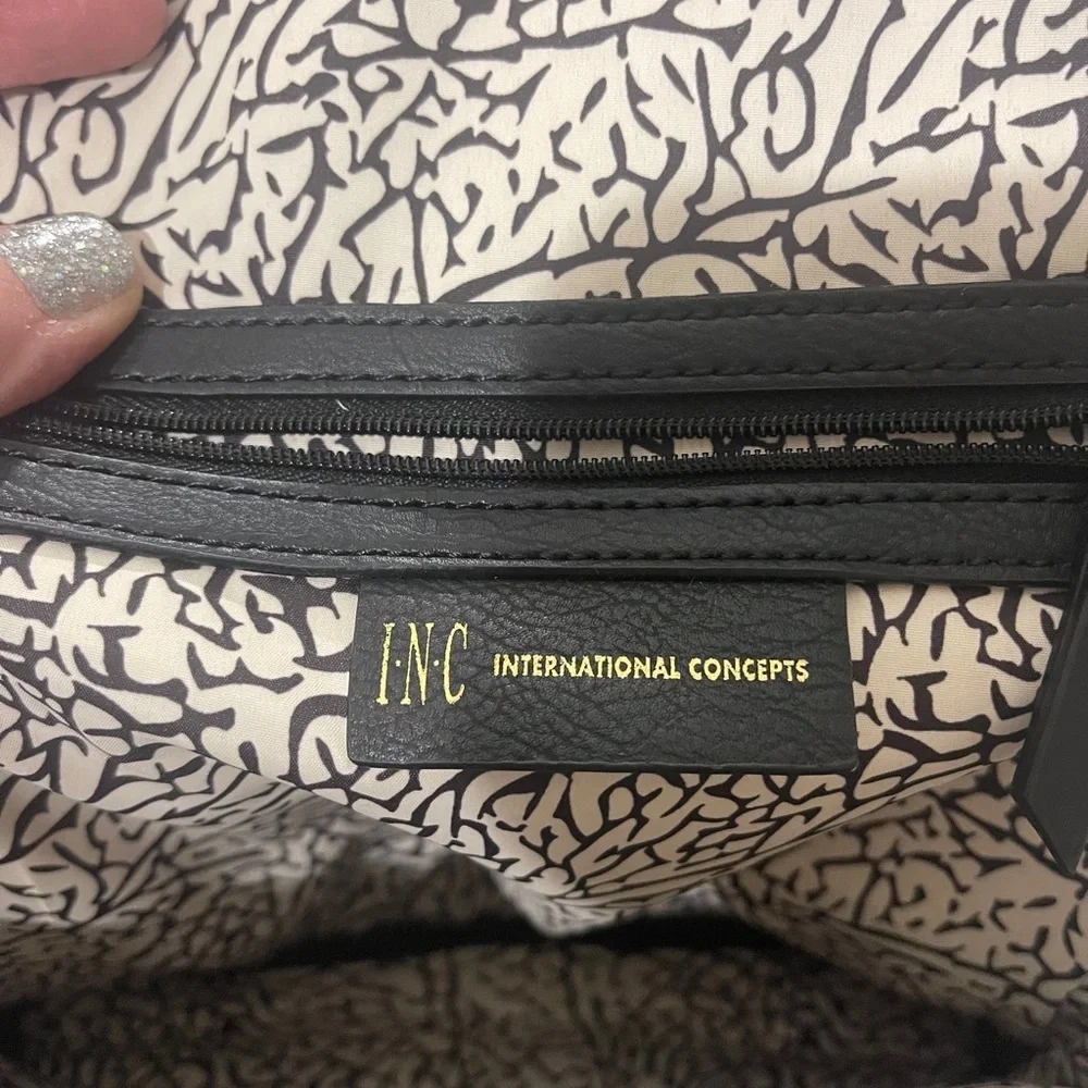 INC International Concepts Black Leather Backpack with Gold Zippers